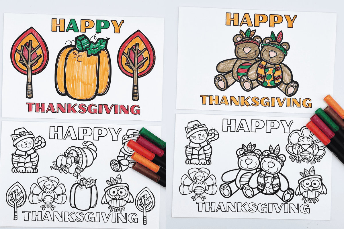 6 free printable thanksgiving cards to color for kids
